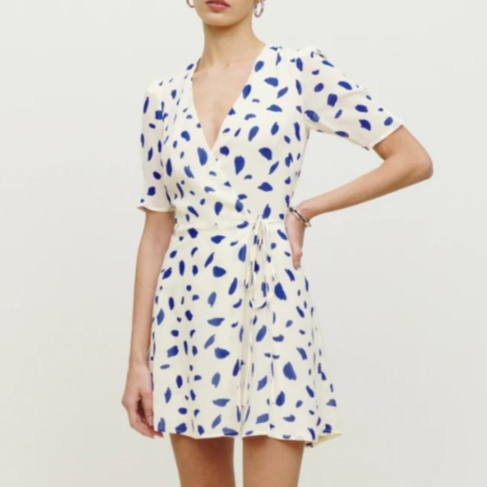 Lucky Dress - Reformation - Blue & White Dalmatian